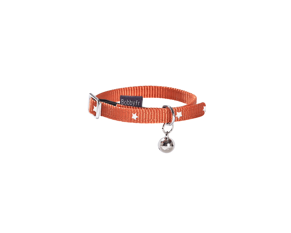 Midnight Cat Collar With Reflective Stars - Orange - Bobby