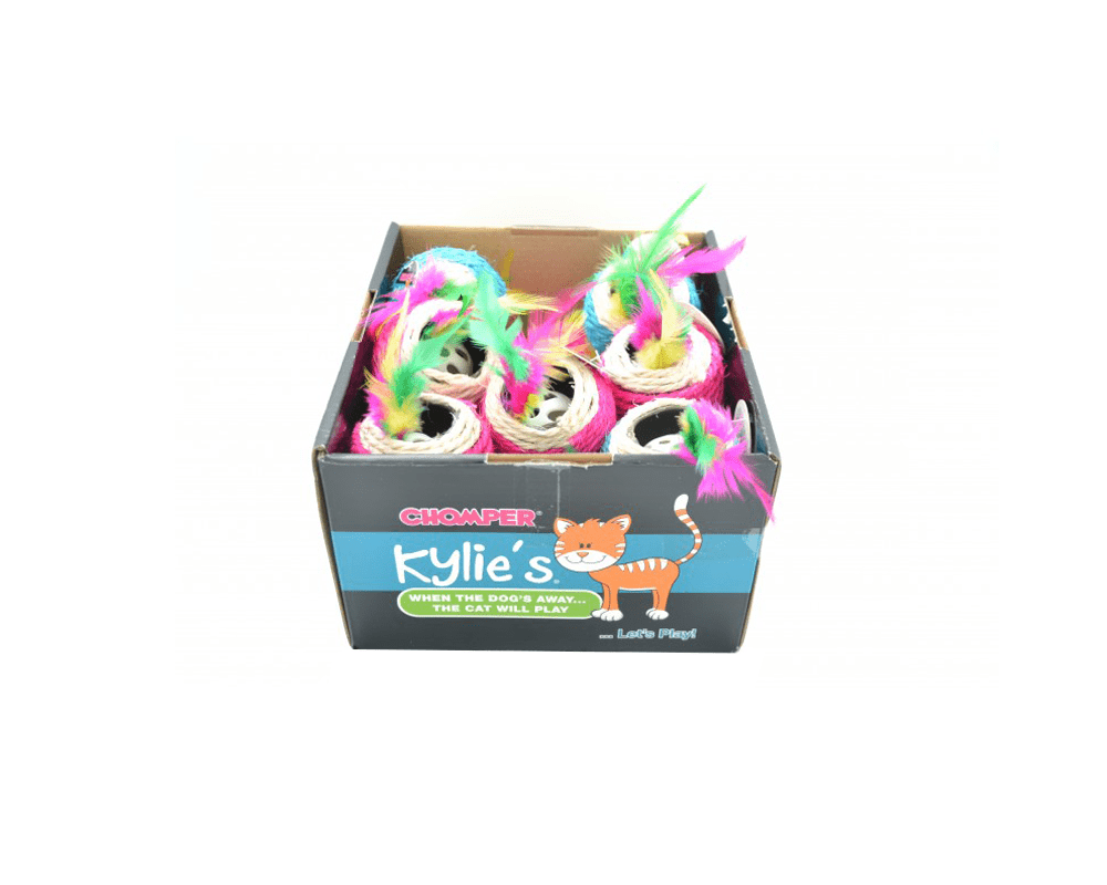 Brights Sisal Ball And Bell Feather Cat Toy - Chomper