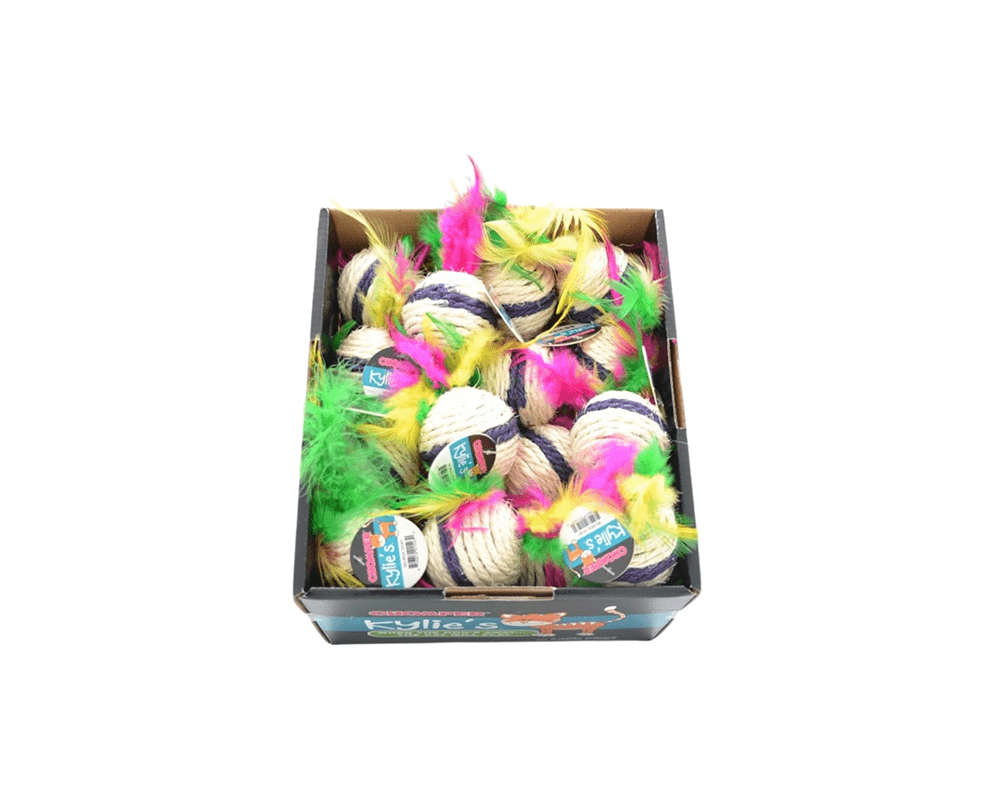 Brite Sisal Ball With Feathers Cat Toy - Chomper