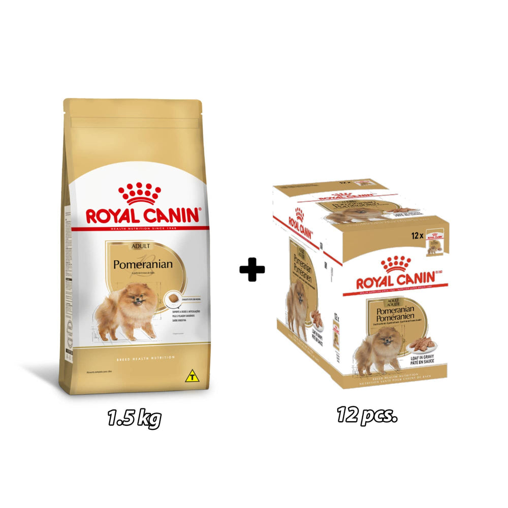 Royal Canin Pomeranian Adult Dry Dog Food & Loaf in Gravy Pouch Dog Food Bundle Pack