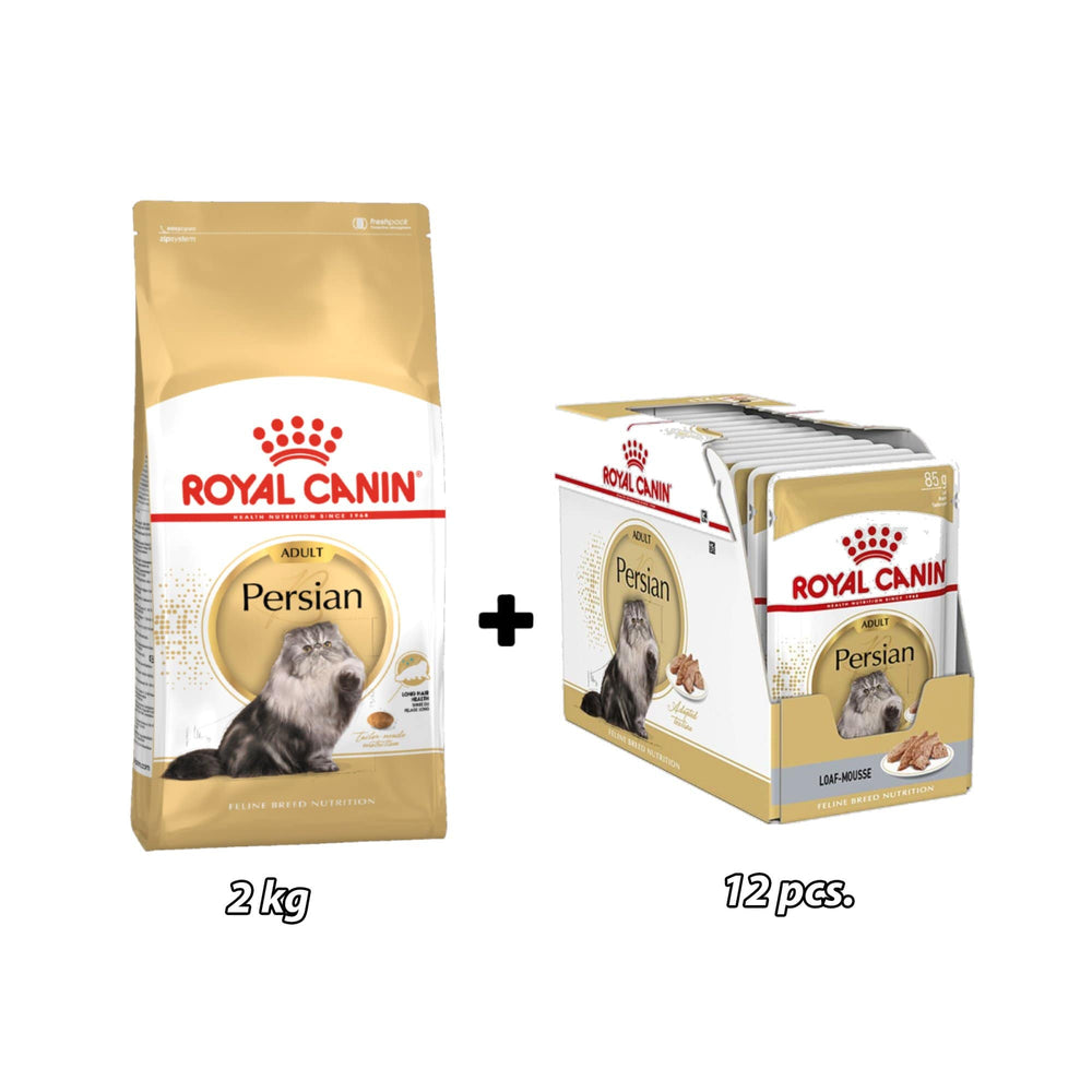 Royal Canin - Feline Breed Nutrition Persian Adult Cat Food & Wet Cat Food Pouch Bundle Pack
