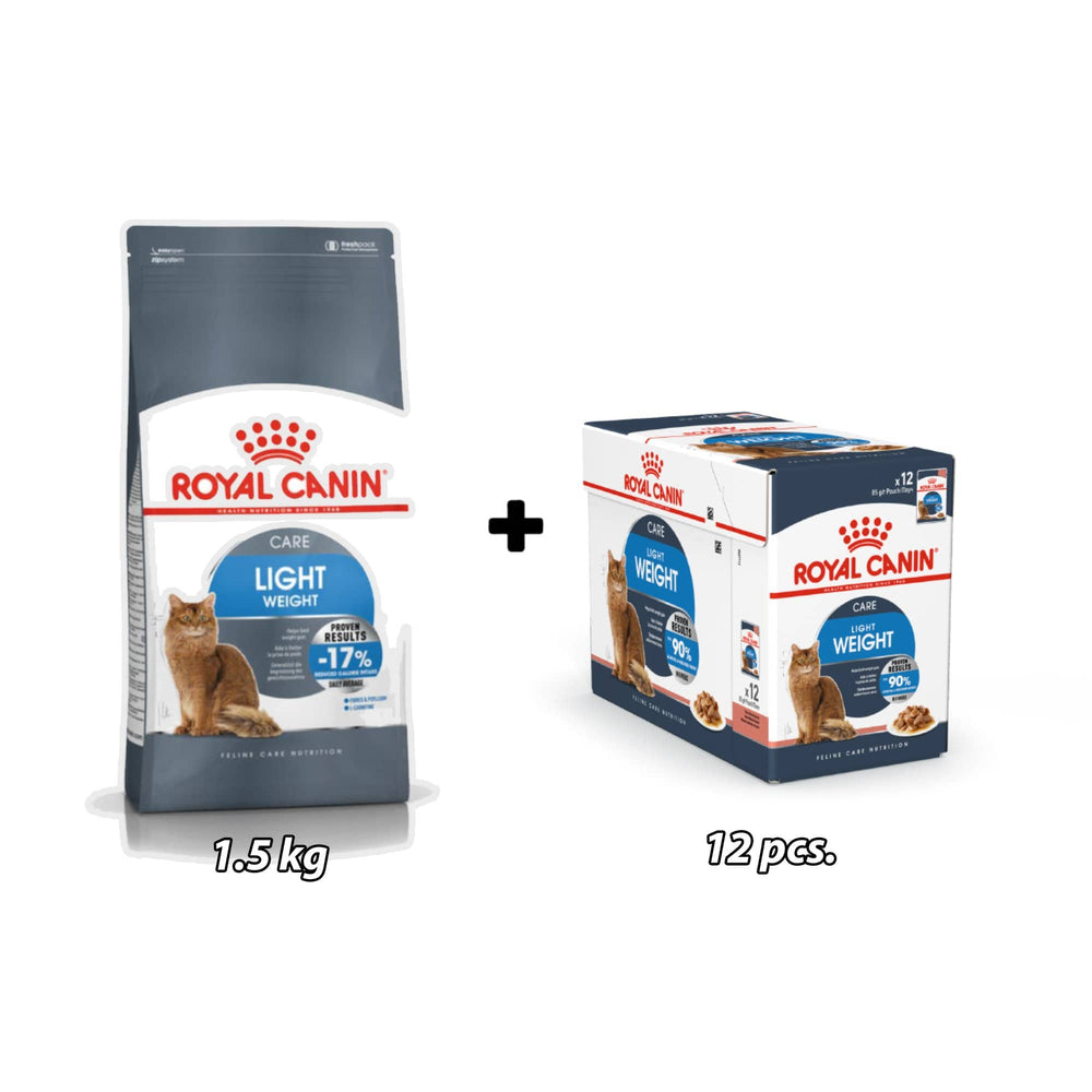 Royal Canin - Feline Care Nutrition Light Weight Care 1.5kg & Feline Care Nutrition Light Weight Gravy (WET FOOD - Pouches) Bundle Pack