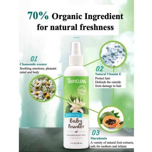 TropiClean - Baby Powder Deodorising Pet Spray for Dogs & Cats 236 ml - PetStore.ae