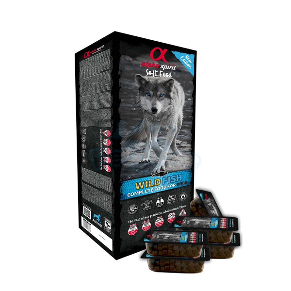 Alpha Spirit Non-prescription Dog Food / Semi Wet Food for Dogs 9 kg Box – Comes with 210g single-dose trays Alpha Spirit Semi-Moist Dog Food – Wild Fish (1.5kg & 9kg Packs)