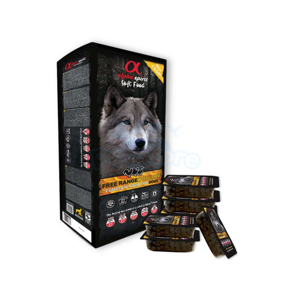 Alpha Spirit Non-prescription Dog Food / Semi Wet Food for Dogs 9 kg Box – Comes with 210g single-dose trays Alpha Spirit Semi-Moist Free-Range Poultry Complete Dog Food (1.5kg & 9kg)