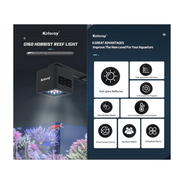 Keloray Aquarium Equipment/ Aquarium Lights Keloray G160 Hobbyist Reef LED Light – 60W Full Spectrum Smart Aquarium Lighting