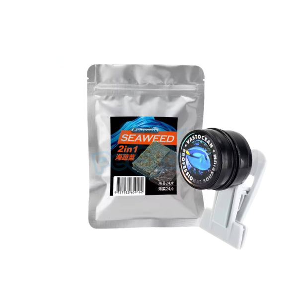 VASTOCEAN Fish, Marine Inverts and Coral Food Premium Marine Seaweed Strips + Magnetic Seaweed & Algae Feeding Clip (BlueTang) VASTOCEAN Premium Marine Seaweed Strips – Natural Grazing Food for Saltwater Fish