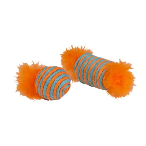 Brite Rafia Feathered Spool And Ball Cat Toy - Chomper - PetStore.ae
