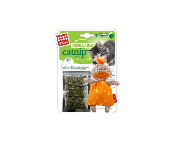 Cute Refillable Catnip Duck Toy With 3 Catnip Teabags - GiGwi - PetStore.ae