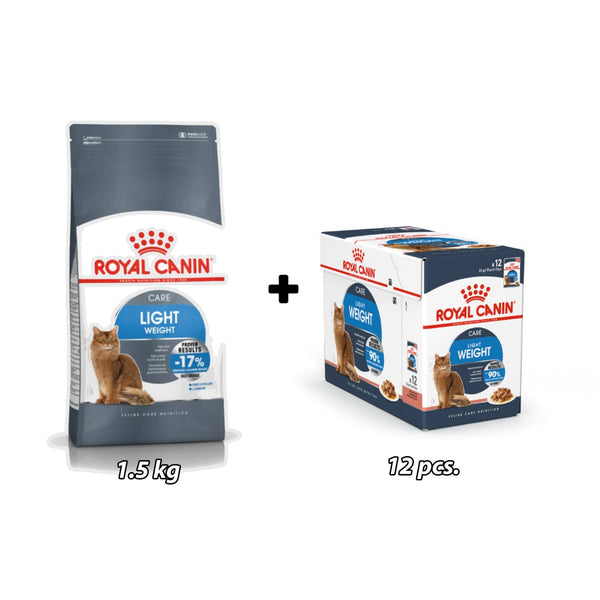 Royal Canin - Feline Care Nutrition Light Weight Care 1.5kg & Feline Care Nutrition Light Weight Gravy (WET FOOD - Pouches) Bundle Pack - PetStore.ae