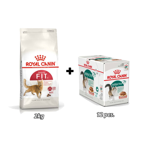 Royal Canin - Feline Health Nutrition Fit 32 Cat Food & Feline Health Nutrition Instinctive 7+ Gravy (WET FOOD - Pouches) Bundle Pack - PetStore.ae