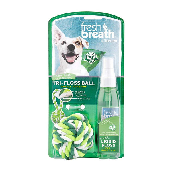 TropiClean - Fresh Breath Tri-Floss Rope Ball with Liquid Floss - PetStore.ae