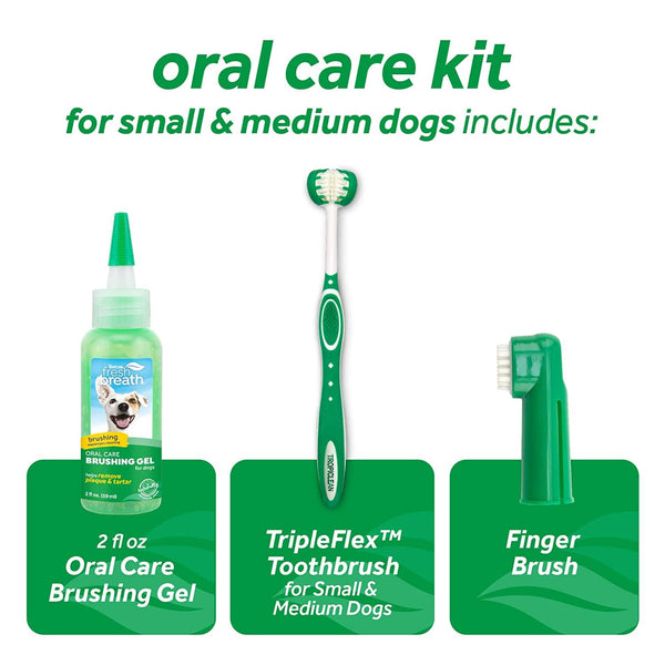Tropiclean - Oral Care Kit for Small & Medium Dogs with brushing gel 59 ml - PetStore.ae